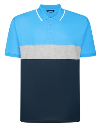 Bigdude Colour Block Pique Polo Bright Blue/Grey Marl/Navy