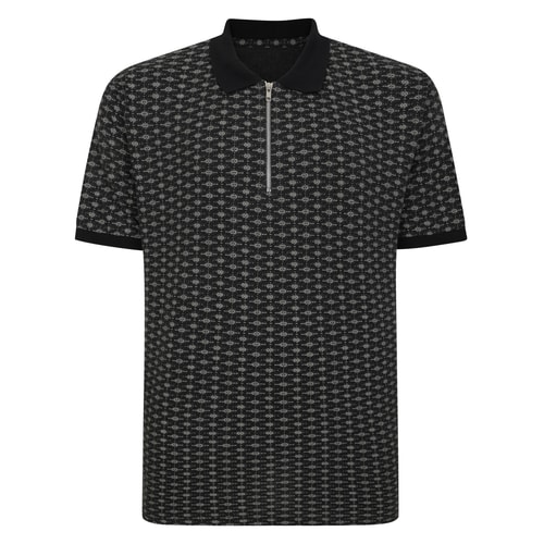 Bigdude AOP Geometric Zipped Polo Charcoal Tall