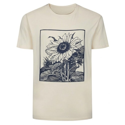 Bigdude Sunflower Print T-Shirt Ecru