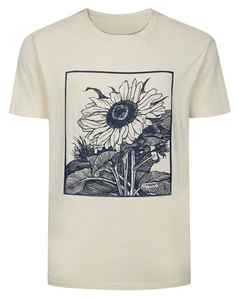 Bigdude Sunflower Print T-Shirt Ecru