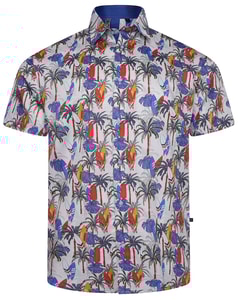 KAM Palm Tree & Surf Boards Shirt White