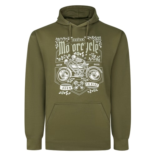 Bigdude Born to Ride Print Hoodie Dark Olive Tall