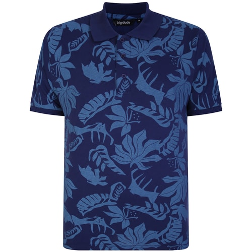 Bigdude Floral Print Polo Shirt Navy Tall