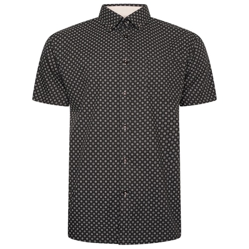 KAM Short Sleeve Geo Print Shirt Black
