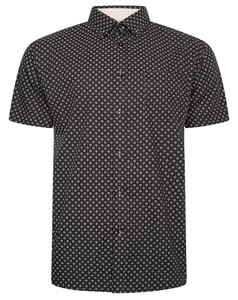 KAM Short Sleeve Geo Print Shirt Black