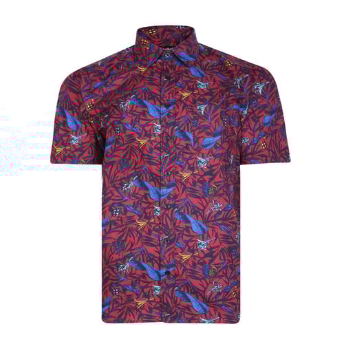 Bigdude Floral Print Short Sleeve Shirt Red