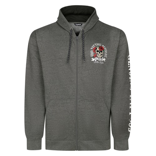 Bigdude Genuine Tattoo Print Zip Hoodie Charcoal Marl Tall