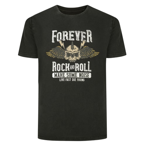 Bigdude Forever Rock and Roll Print T-Shirt Washed Black
