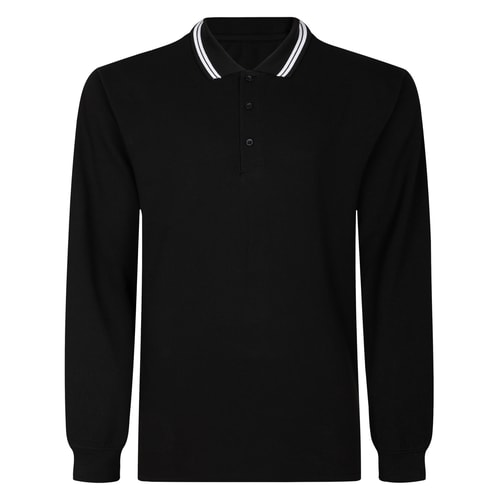 Bigdude Tipped Long Sleeve Polo Shirt Black