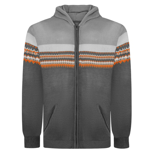 Bigdude Fair Isle Geometric Full Zip Hoody Charcoal