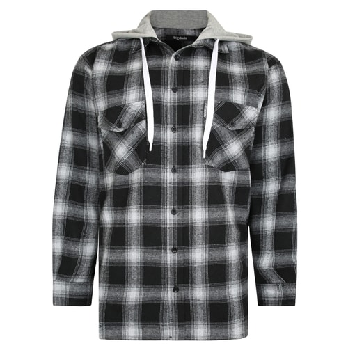 Bigdude Checked Flannel Shirt with Hood Black