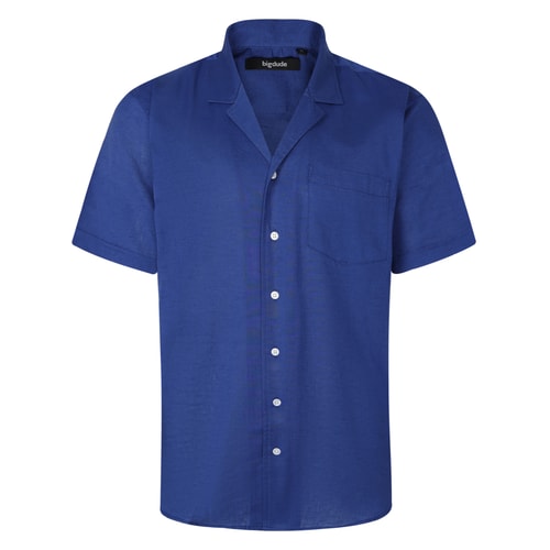 Bigdude Relaxed Collar Linen Blend Shirt Deep Blue Tall