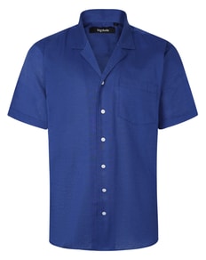 Bigdude Relaxed Collar Linen Blend Shirt Deep Blue Tall