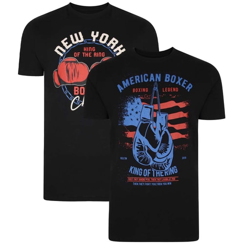 Bigdude 2 Pack Boxing Print T-Shirts Black