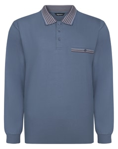 Bigdude Heavy Jersey Contrast Collar Long Sleeve Polo Dusty Blue Tall