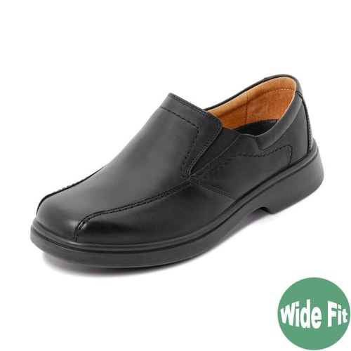 DB Shoes Chris Wide Fit Slip-on Black Leather Shoe