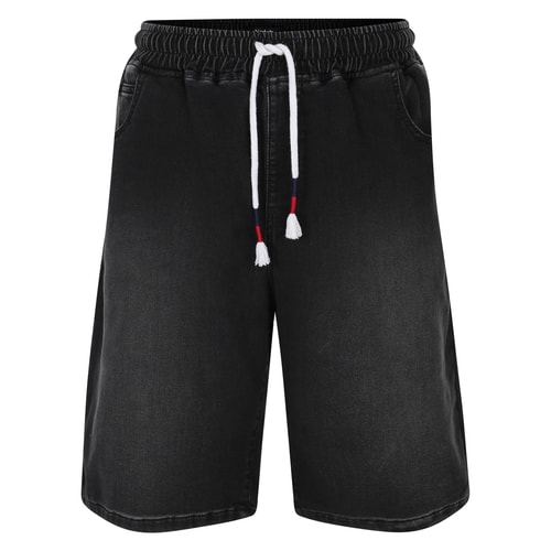 Bigdude Elasticated Waist Stretch Denim Shorts Black