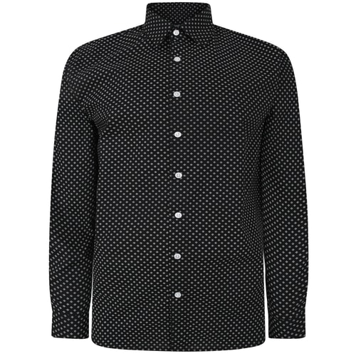 Bigdude Geometric Print Long Sleeve Poplin Shirt Black