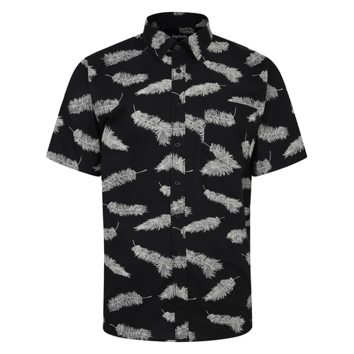 Bigdude All Over Feather Print Short Sleeve Shirt Black