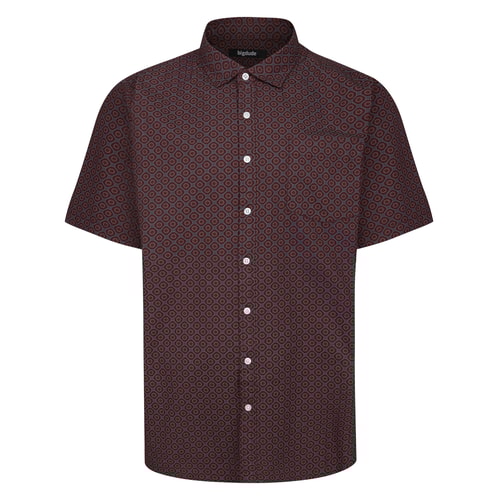 Bigdude Retro Tile Print Short Sleeve Shirt Dark Maroon