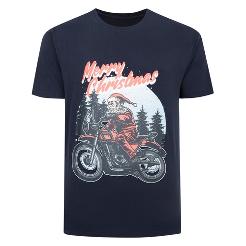Bigdude Christmas Motorcycle Print T-Shirt Navy