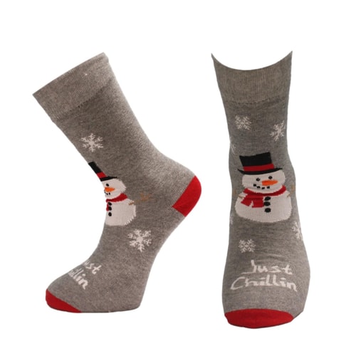 Snowman Cotton Rich Christmas Socks Grey