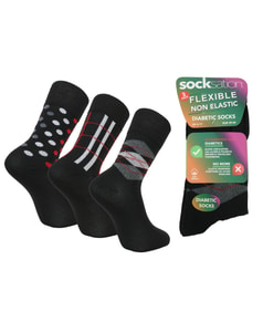Flexible Diabetic Socks Argyle Dots 3 Pack Socks Black