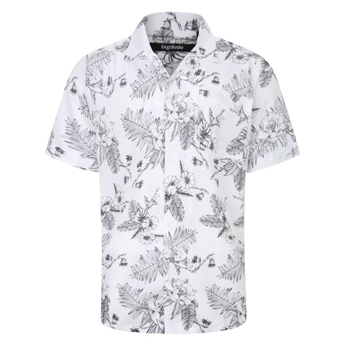Bigdude Relaxed Collar Botanic Print Short Sleeve Shirt Black/White