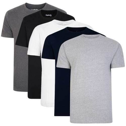 Bigdude 5 Pack Plain T-Shirts Multi Tall