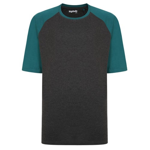 Bigdude Contrast Raglan Sleeve T-Shirt Charcoal/Green Tall