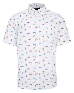 Bigdude All Over Havanna Print Short Sleeve Shirt White