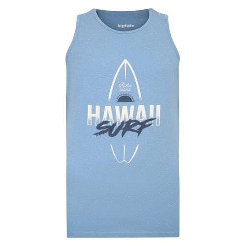 Bigdude Hawaii Print Vest Light Blue Tall