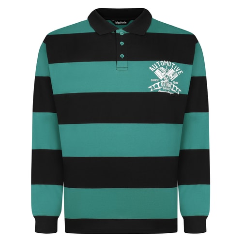 Bigdude Detroit Print Striped Rugby Polo Teal/Black