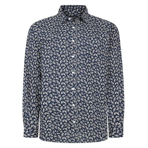 Bigdude Leaves Cotton Long Sleeve Shirt Navy Tall