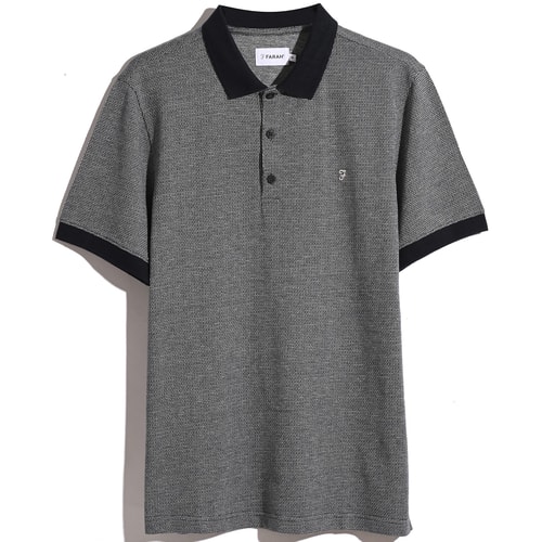 Farah Stafford Jacquard Short Sleeve Polo True Navy