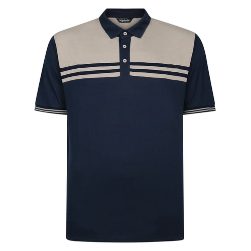 Bigdude Colour Block Striped Polo Navy Tall