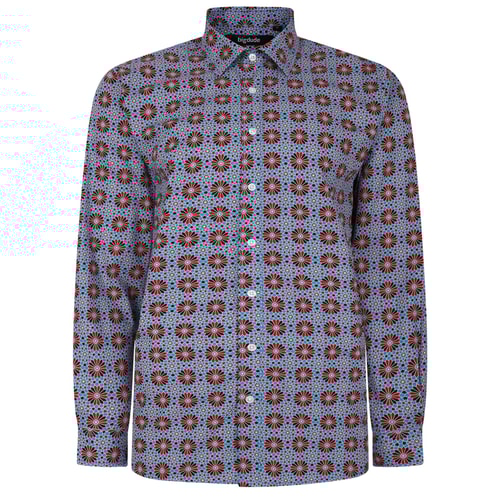 Bigdude Retro Flower Print Long Sleeve Poplin Shirt Blue/Red