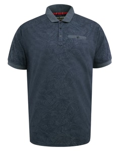 D555 Uttoxeter Leaf Print Short Sleeve Polo Shirt Denim 