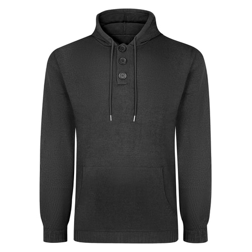 Bigdude Buttoned Neck Knitted Hoody Charcoal