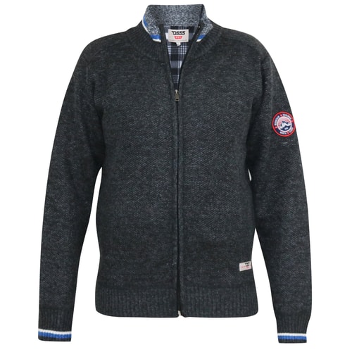 D555 Salvatore Plain Knitted Zip Sweatshirt Black Marl