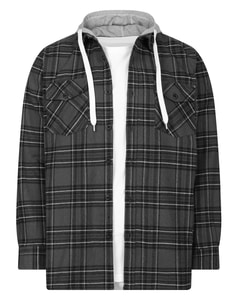 Bigdude Checked Hooded Flannel Shirt Charcoal