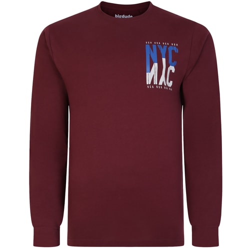 Bigdude NYC Crew Neck Long Sleeve T-Shirt Burgundy