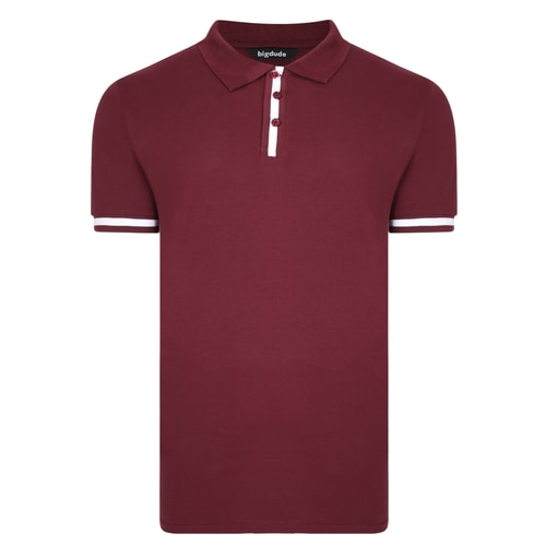 Bigdude Contrast Stripe Placket With Tipped Cuff Polo Shirt Burgundy
