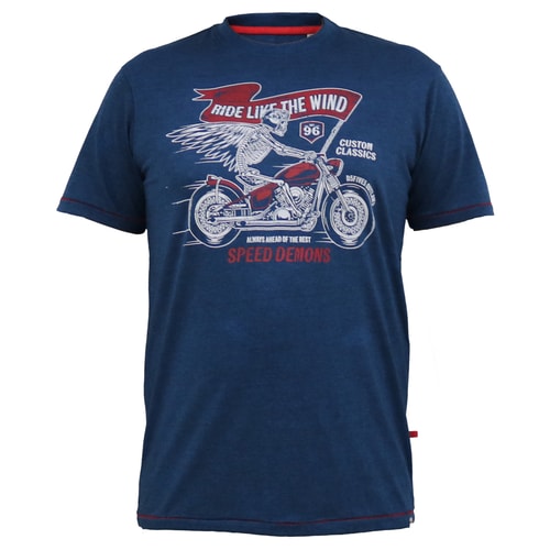 D555 Bradford Skeleton Biker Printed Crew Neck T-Shirt Navy/Blue Twist