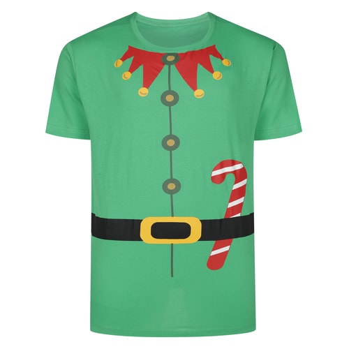Bigdude Short Sleeve Christmas Elf Print T-Shirt Green