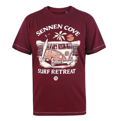 D555 Keswick Official VW Beach Camper Van Print T-Shirt Burgundy