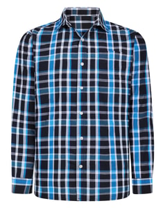 Bigdude Cut Away Collar Checked Long Sleeve Poplin Shirt Bright Blue