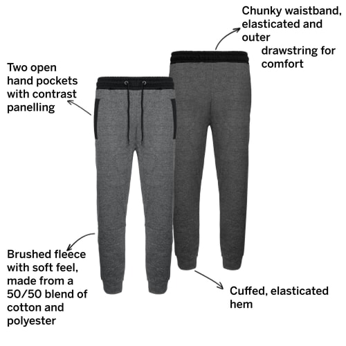 Bigdude Chunky Waistband Contrast Joggers Charcoal