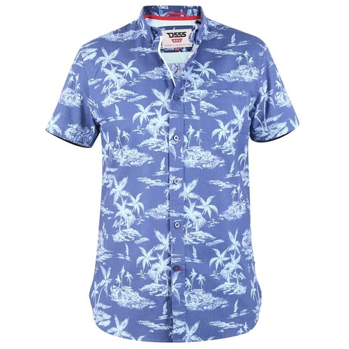 D555 Whitsbury All Over Hawaiian Print Short Sleeve Shirt Blue