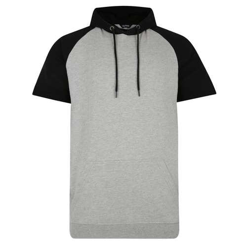 Bigdude Contrast Short Sleeve Hoody Black/Grey Marl Tall